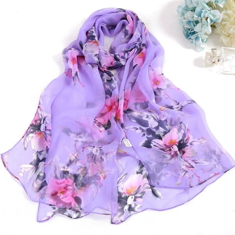 Summer Beach Long Sun Protection Scarf and Shawl Women Decorative Floral Thin Chiffon Scarves