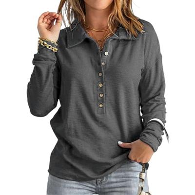 Повседневная однотонная рубашка поло с длинным рукавом на весну/осень