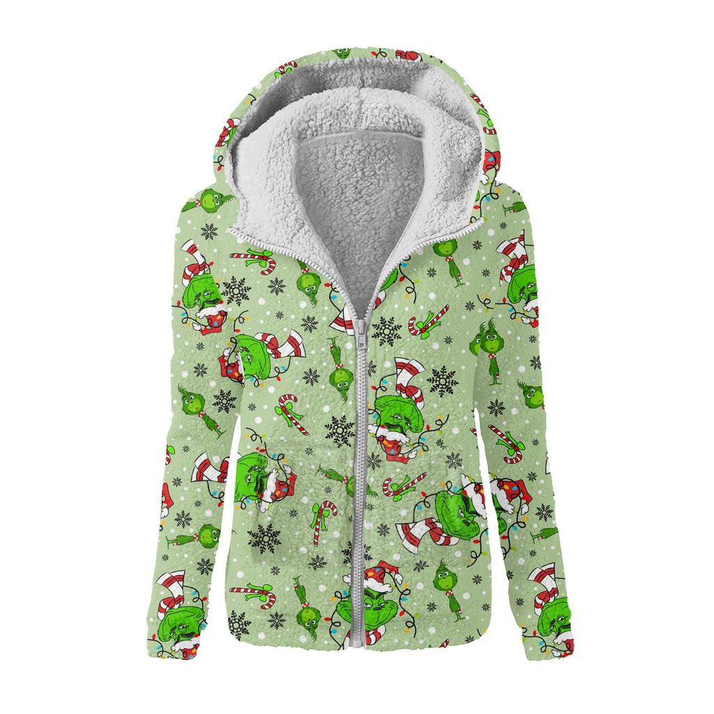 Женская зимняя повседневная модная плюшевая куртка-свитер на молнии с капюшоном и принтом