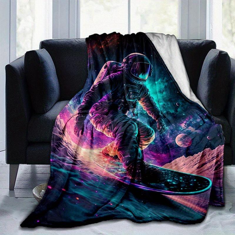 1pc Astronaut Printing Lightweight Flannel Blanket, Comfortable and Warm Blanket, for Camping Sofa Bed and Couch Office, Gift