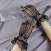 Elegant Anti-UV Bow Crystal Fishnet Lace Wedding Gloves Women Driving Gloves Sun Protection Mittens