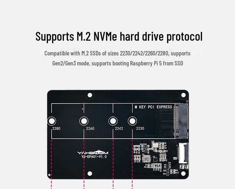 Transparent Acrylic NVMe Expansion Board Case for Raspberry Pi 5, PCIe to M.2 SSD Adapter