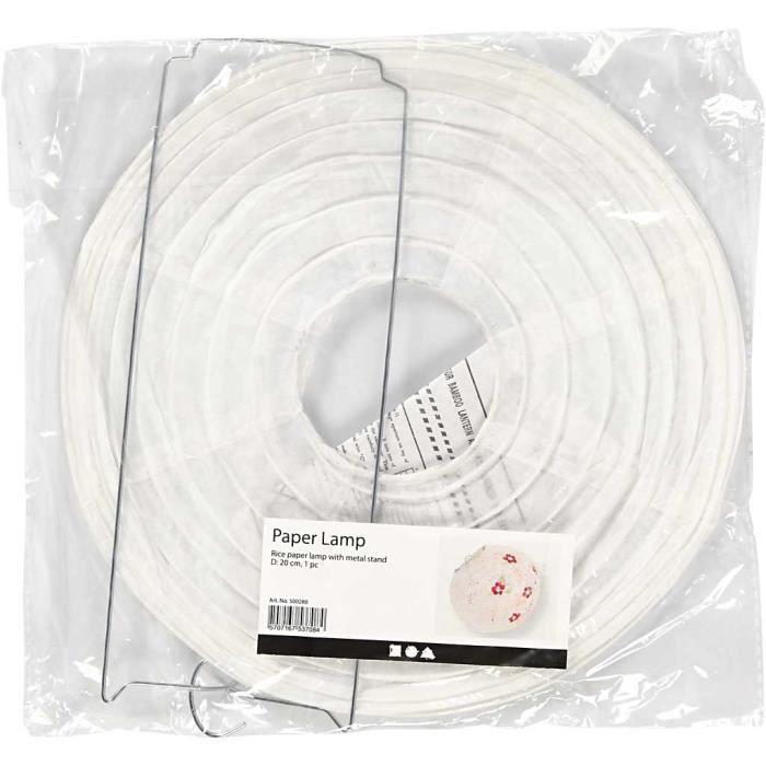 Abat-jour en papier de riz avec armature métal - Réf 500280 - Blanc - Adulte - Classique - Intemporel