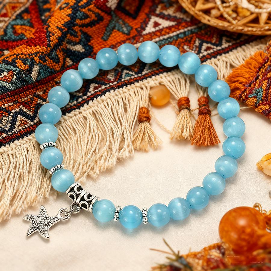 Браслет-звезда для стильных женщин Noter 5 цветов в наличии Бусины из натурального камня кошачий глаз Шарм-браслет Идеальный подарок для нее Joias