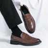 Retro Men Business Loafers Dark Brown American One-foot Comfortable Breathable Brand Brock Shoes Travel Shoes Sizes 38-46