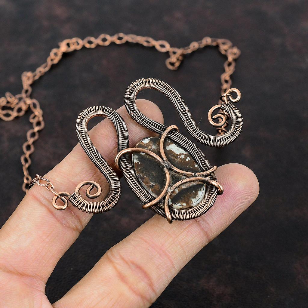 Ожерелье из магнезита с дикой лошадью, ожерелье из медной проволоки, регулируемое ожерелье, медные украшения, ожерелье ручной работы, ожерелье из драгоценных камней для подарка