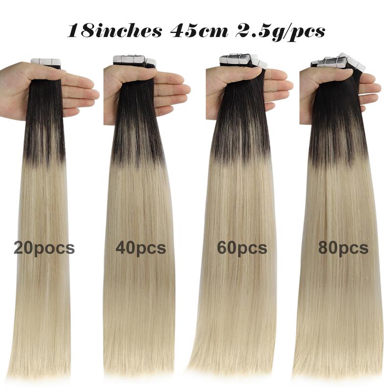 Moresoo Human Hair Extensions Tape in Invisible Balayage Hair Extensions 50G Machine Remy Straight Tape in Natural Straight Hair