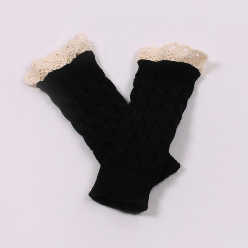 1 пара теплых зимних перчаток из кружева, вязаные перчатки с кружевными рукавами и запястьями, теплые шерстяные перчатки