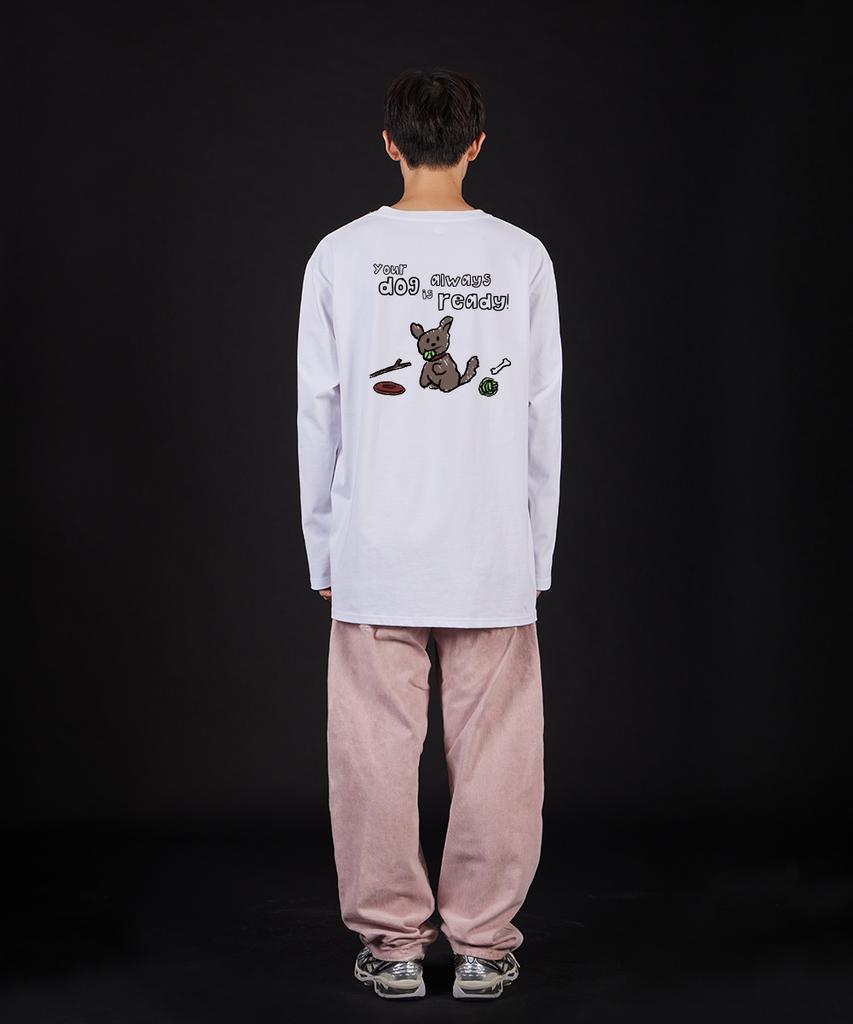ASTRAL PROJECTION Doodle Puppy Oversized Long Sleeve T-Shirt_White