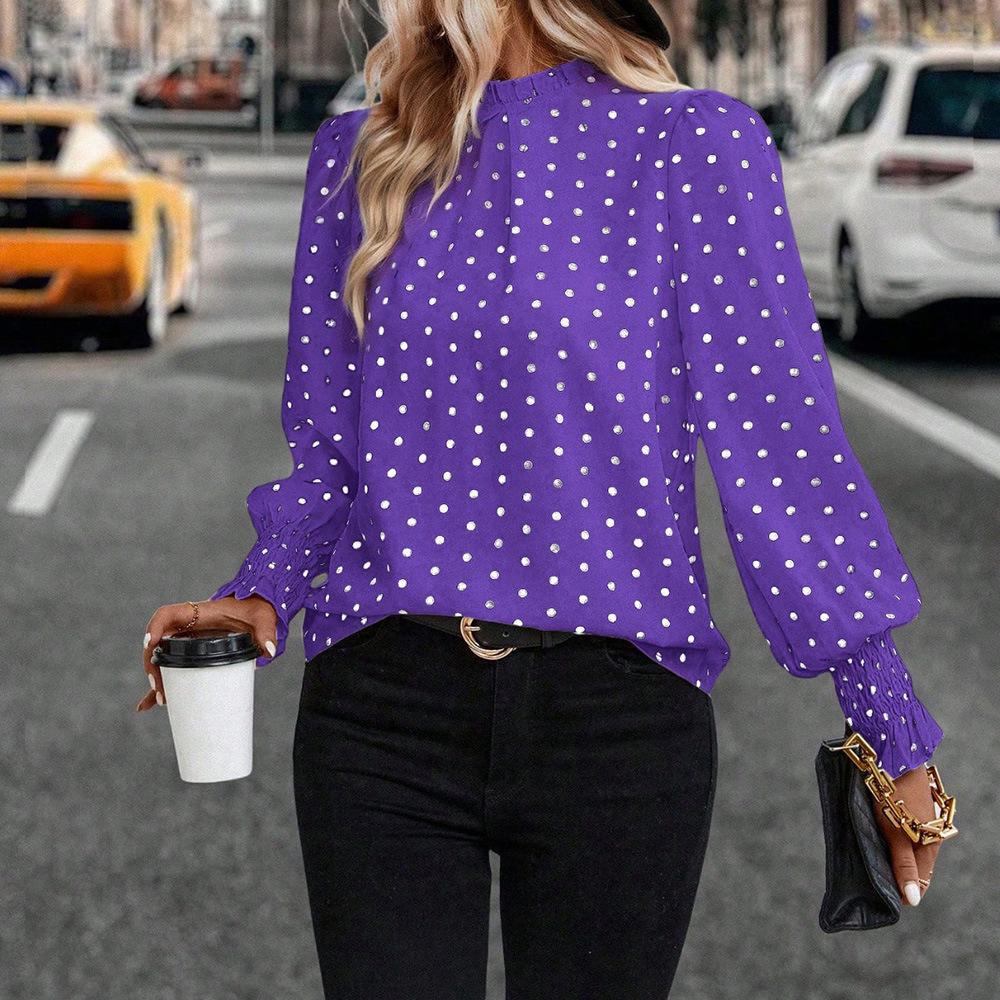 European and American women's clothing spring and autumn 1116 new printed pullover short polka dot long-sleeved top