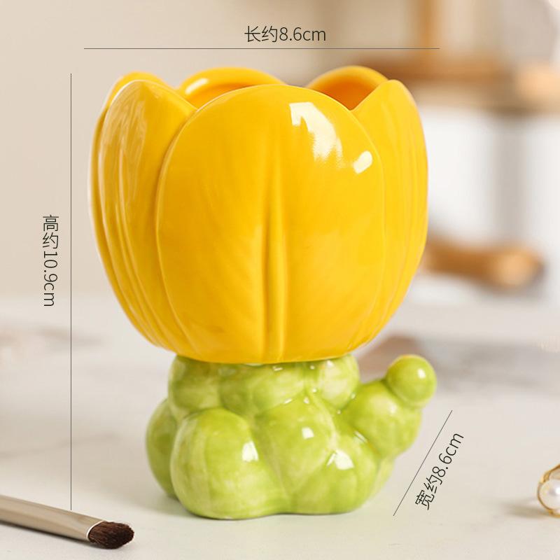 Ceramic Tulip Flower Vase Desktop Decoration Cute Flower Vase Arrangement Forried Flower Living Room Decor Home Table Decor Gift