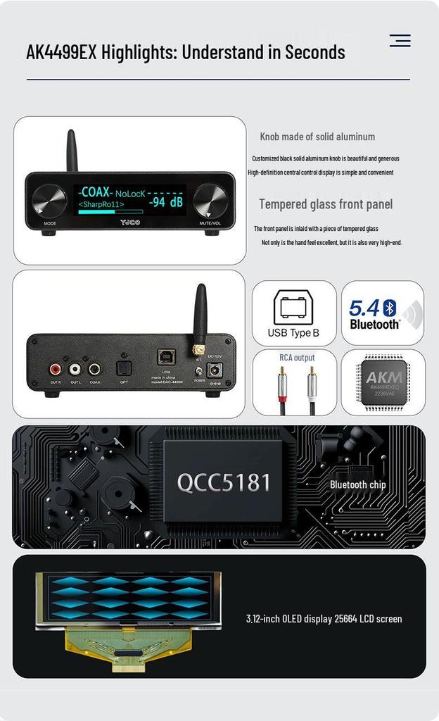 AK4499EX Hi-Fi Bluetooth LHDC ЦАП Аудио Декодер с поддержкой USB и DSD512