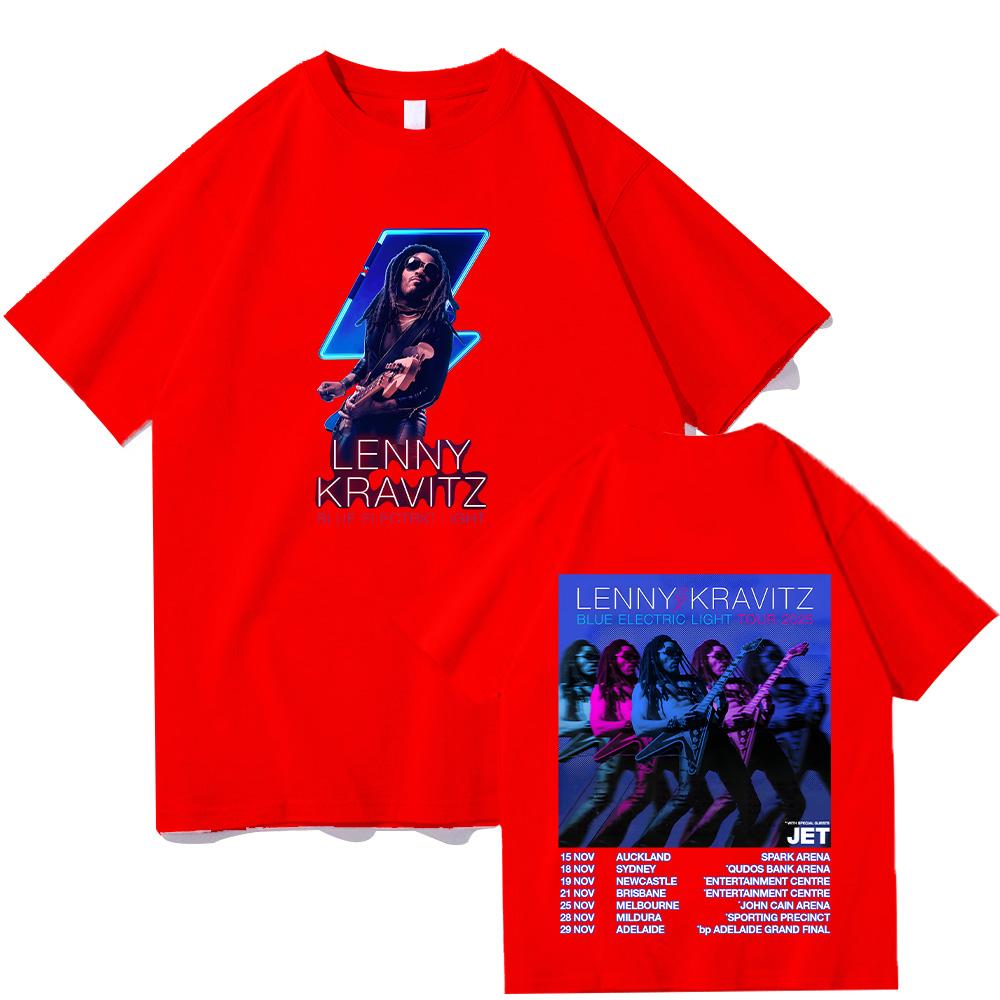 Футболка Lenny Kravitz Футболка Lenny Kravitz Blue Electric Light Tour 2025 Топ Хлопок Короткий Рукав Футболка Рок Женская/Мужская Оверсайз Уличная Одежда