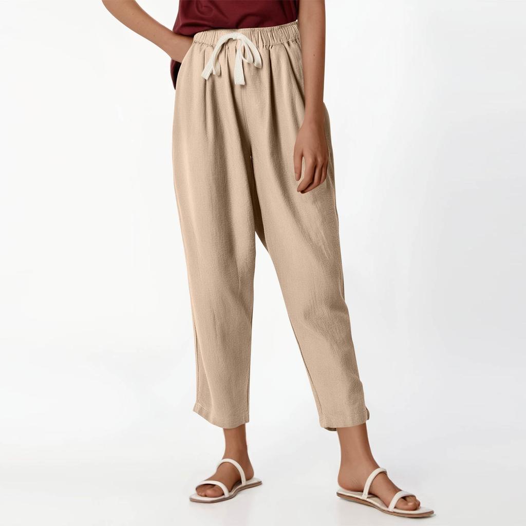 Женские повседневные модные брюки 9/10 с эластичным поясом и шнурком, однотонные брюки