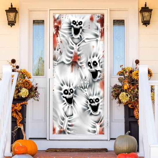 Halloween Door Cover Decoration Creepy Skull Ghost Front Porch Sign Banner for Garage Window Wall Backdrop Decor