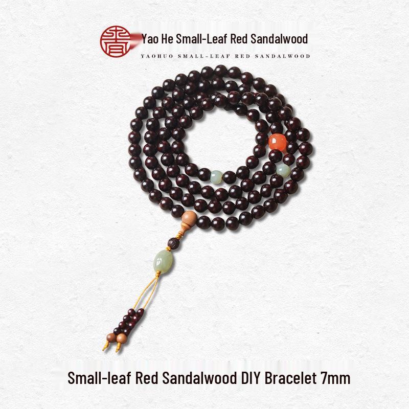 Real Indian Small-Leaf Sandalwood Bracelet - 7mm 108 Beads for Men and Women, Buddhist Jewelry.