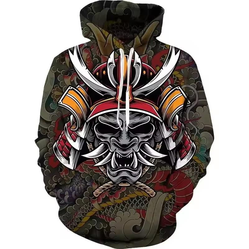 Толстовки с принтом самураев 3D для мужчин Armor Knights Graphic Hooded Hoody Kid Fashion Cool Sweatshirts Winter Harajuku Top Pullover