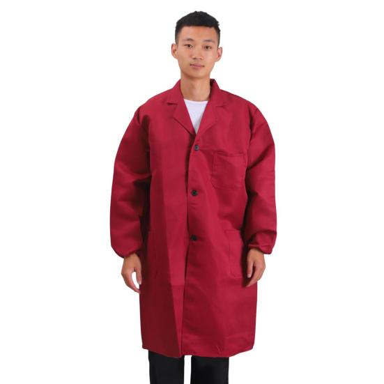 Женское и мужское рабочее пальто с лацканами, длинными рукавами, эластичными манжетами, однотонная моющаяся рабочая куртка с карманом, однобортная верхняя одежда средней длины