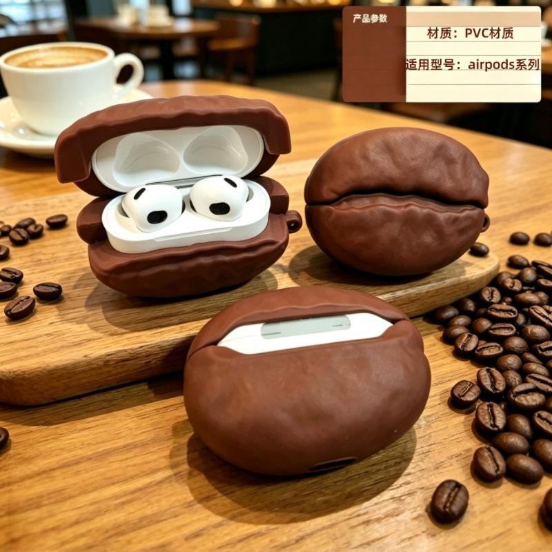 Чехол для наушников Airpods 4 ANC и Airpods Pro 3 2 в форме кофейного зерна, мягкий ПВХ, защитная крышка с портативным ремешком против потери