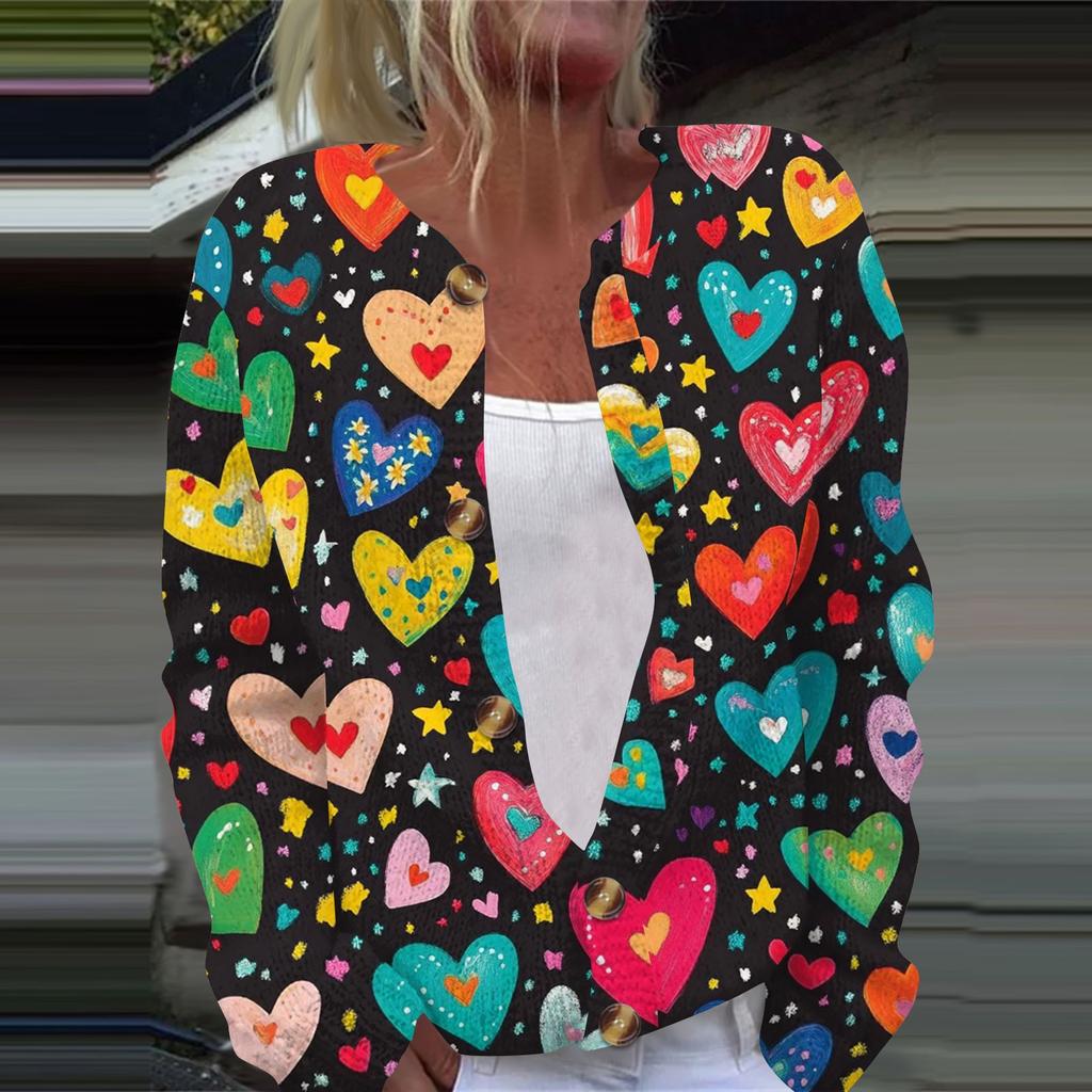 Женская модная принтованная куртка с длинным рукавом и вязанным кардиганом на пуговицах