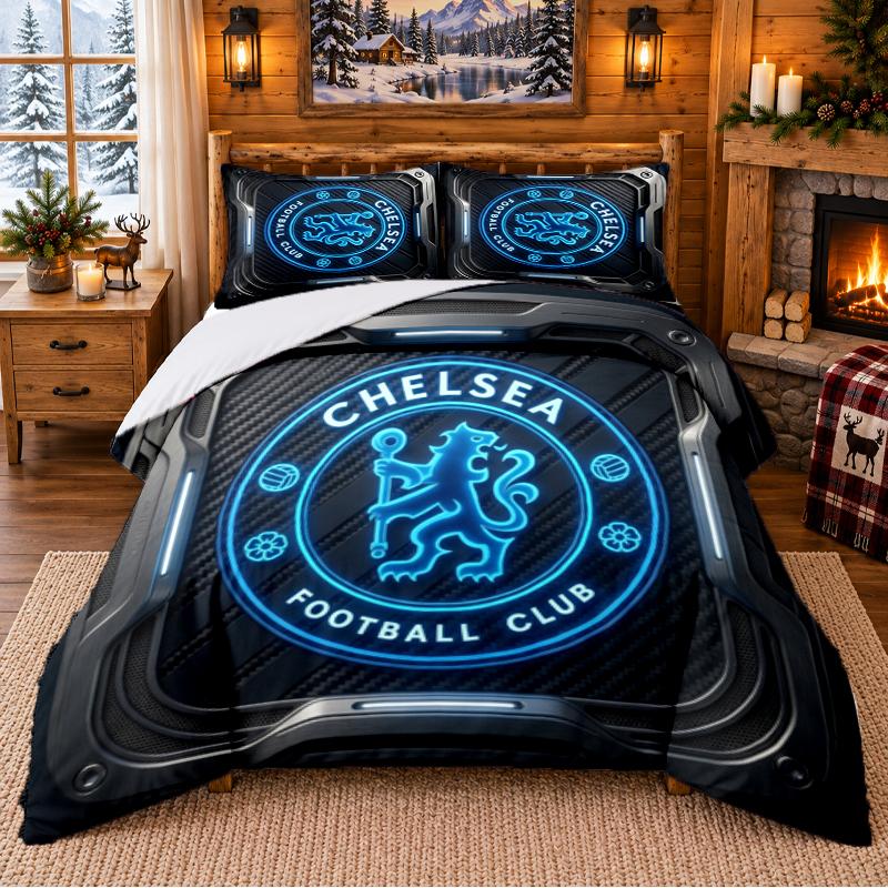 Printed 3Pcs Bedding Set Chelsea FC Pattern Bed Sheet Pillowcase For Bedroom Decor