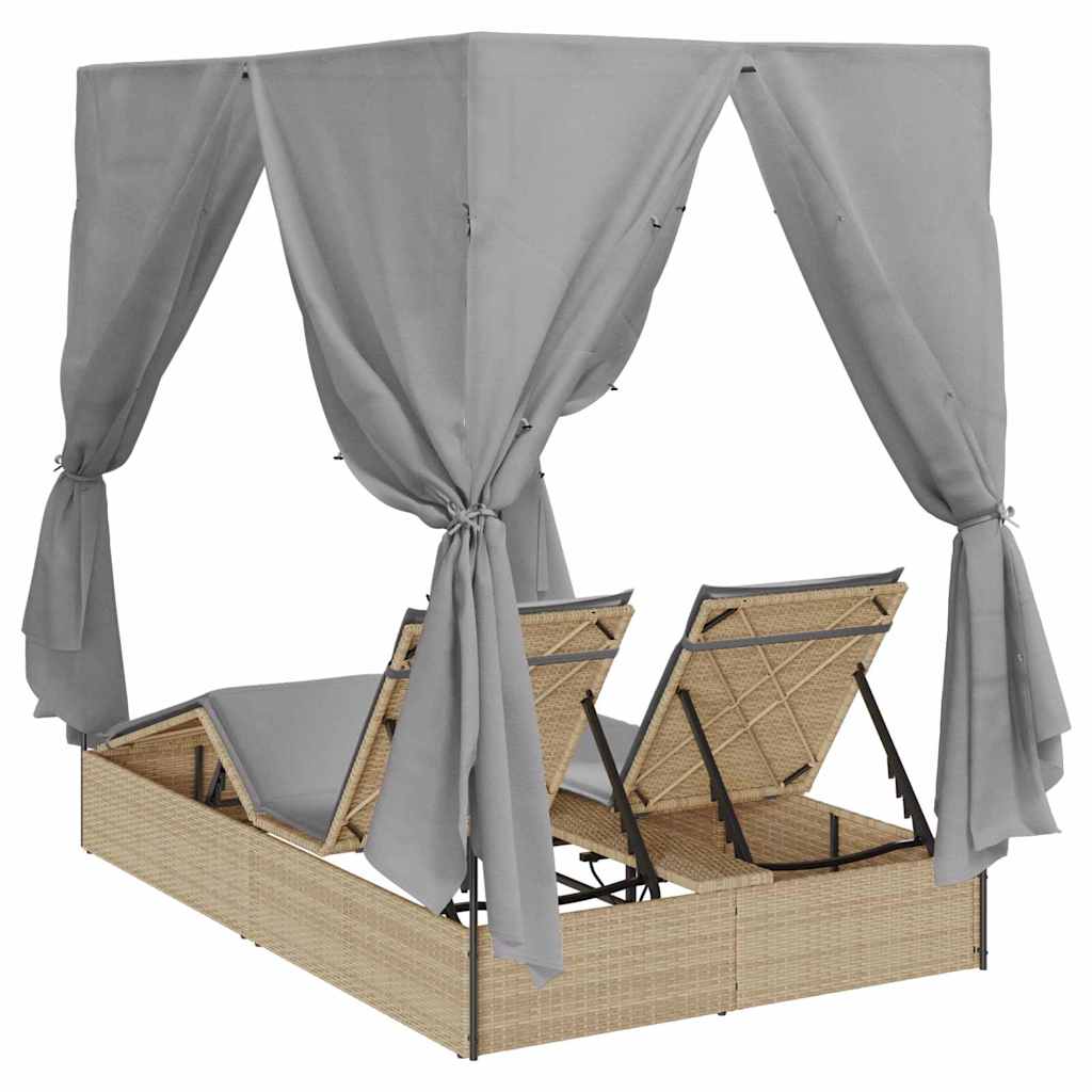 Double Sun Lounger Grey 205 x 129 x 200 cm Poly Rattan