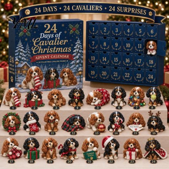 Creative Christmas Room Decor Shih Tzu Advent Calendar, 24-Day Countdown Toy Set with Mini Dog 24 Day Festive Decoration Figures, Tree Hanging Decor,