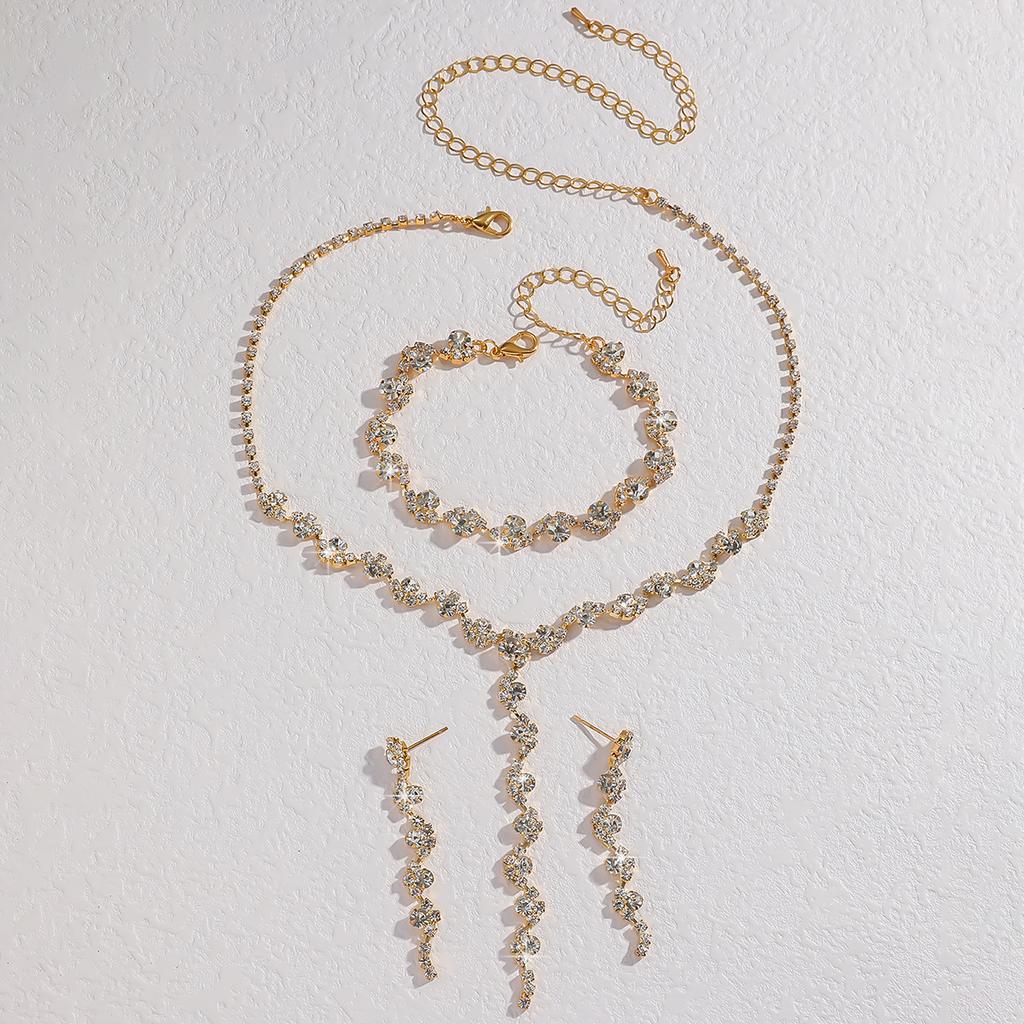 4PC Women's Fashion Geometric Flower Necklace Earrings Bracelet Zircon Set Wedding Party Festival Gift-8073