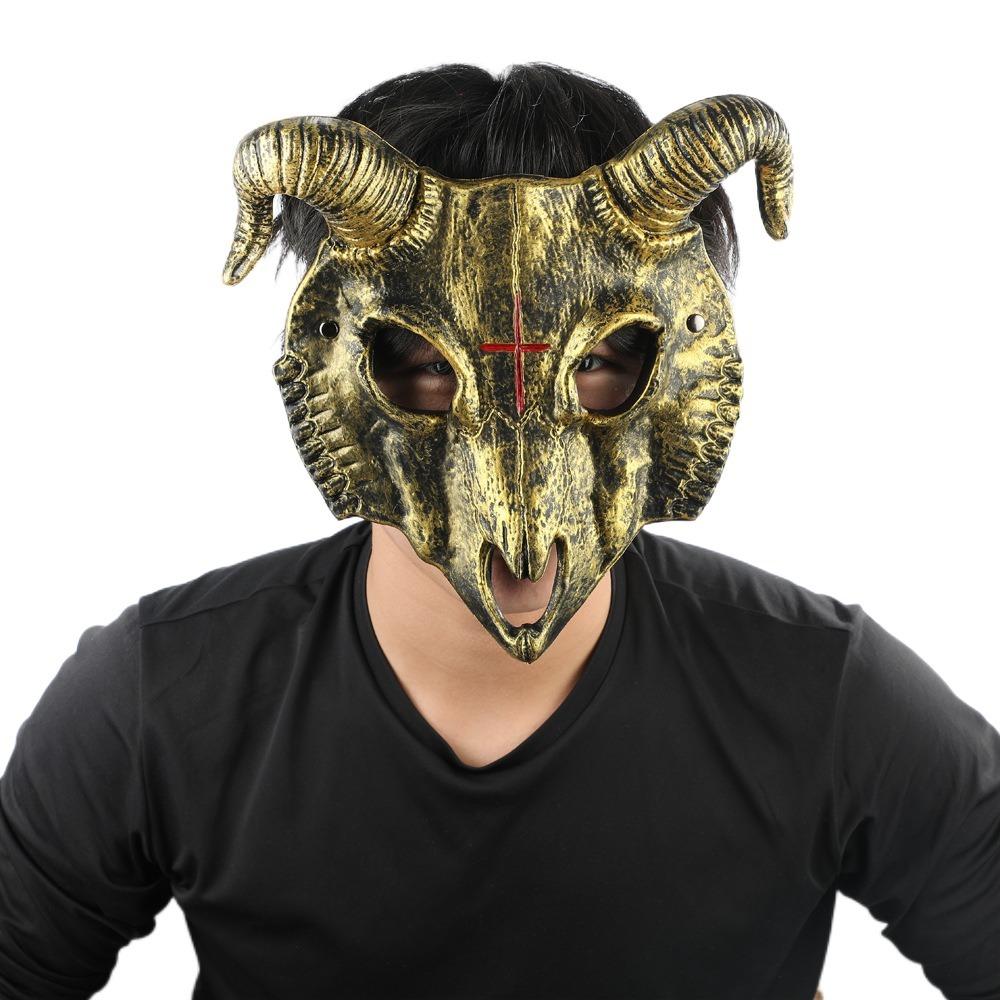 Antelope Halloween Bloody Skull Mask PU Leather Goat Horn Mask Creative Halloween Mask  Women Men