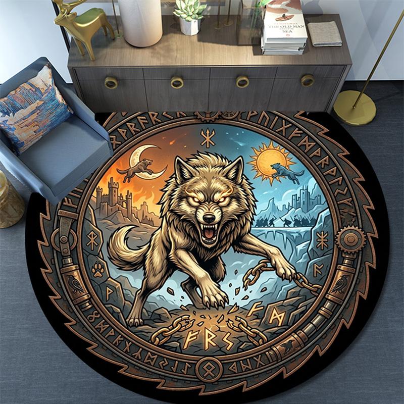 Wolf Breaks Free Round Area Rug Under Office Chairs Bedroom Living Room Home Decor