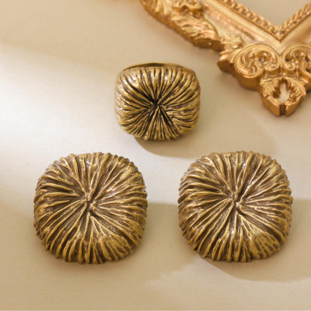 Винтажные серьги-пусеты в гонконгском стиле, квадратные, с покрытием из настоящего золота, матовым узором, простые квадратные серьги-полукольца, серебряная игла