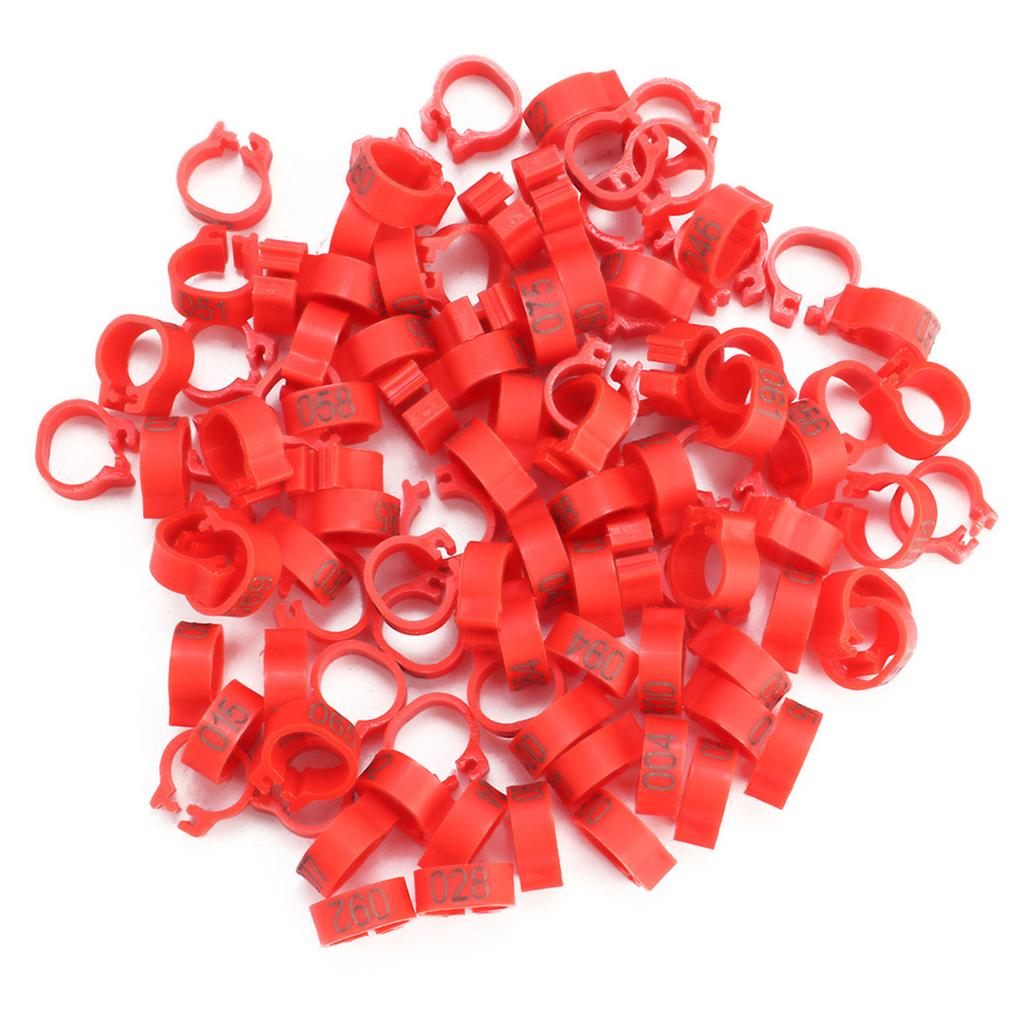 100PCS/Bag 8MM 001-100 Numbered Plastic Letter Pigeon Bird Leg Bands Rings(red)