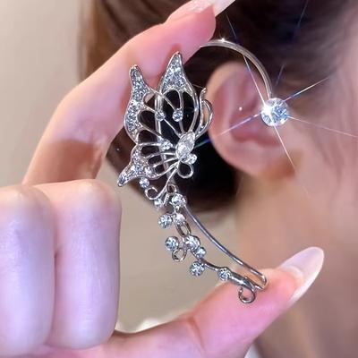 Роскошные сверкающие серьги-клипсы с кристаллами циркона, корейские серьги-каффы в виде неправильной бабочки для женщин, свадебные украшения KTJ