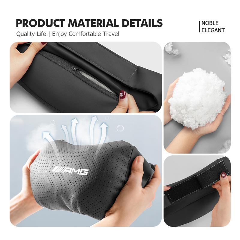 JYZ2   Car Neck Pillow Leather Pack Headrest Pain Relief Lumbar Pillow For Mercedes Benz AMG C180 C300 W124 W176 W177 C200 C260 GLC CLE