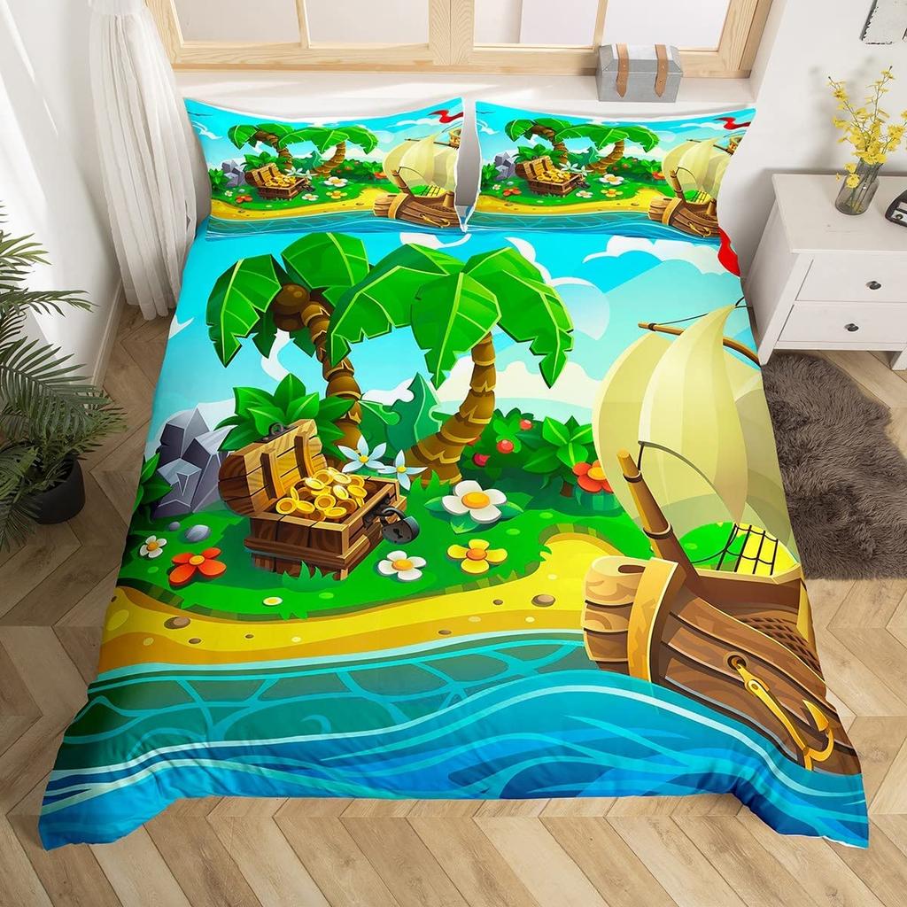 Комплект пододеяльника для парусника Размер Твин Кинг Квин Морская тема Чайка Постельный комплект Микрофибра Рустикальная деревянная доска Пододеяльник