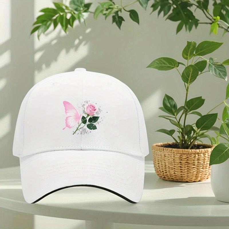 Butterfly Rose Print Baseball Cap Unisex Polyester Breathable Adjustable Casual Sports Hat