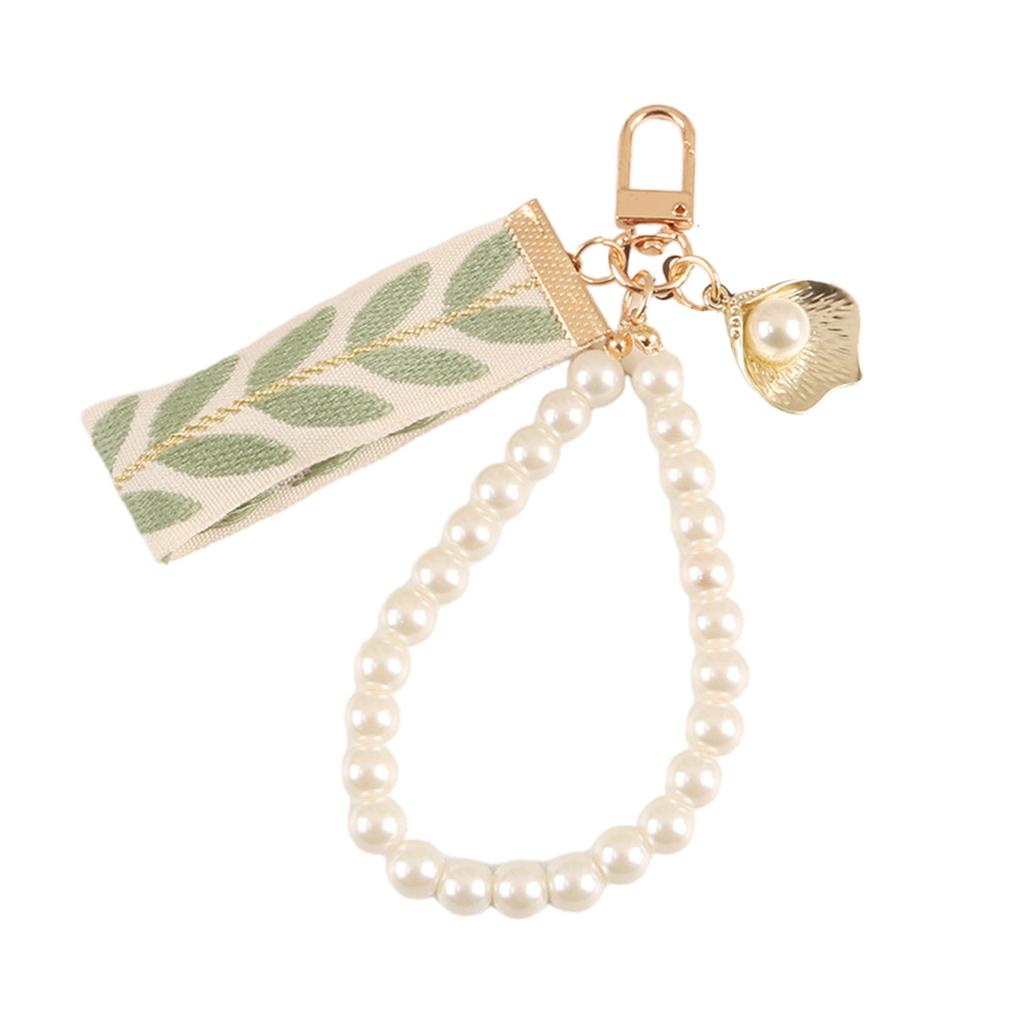 Брелок-ремешок на запястье Милые брелоки с узором листьев Модные брелоки с подвеской из перламутровой раковины для телефонов, кошельков, украшений
