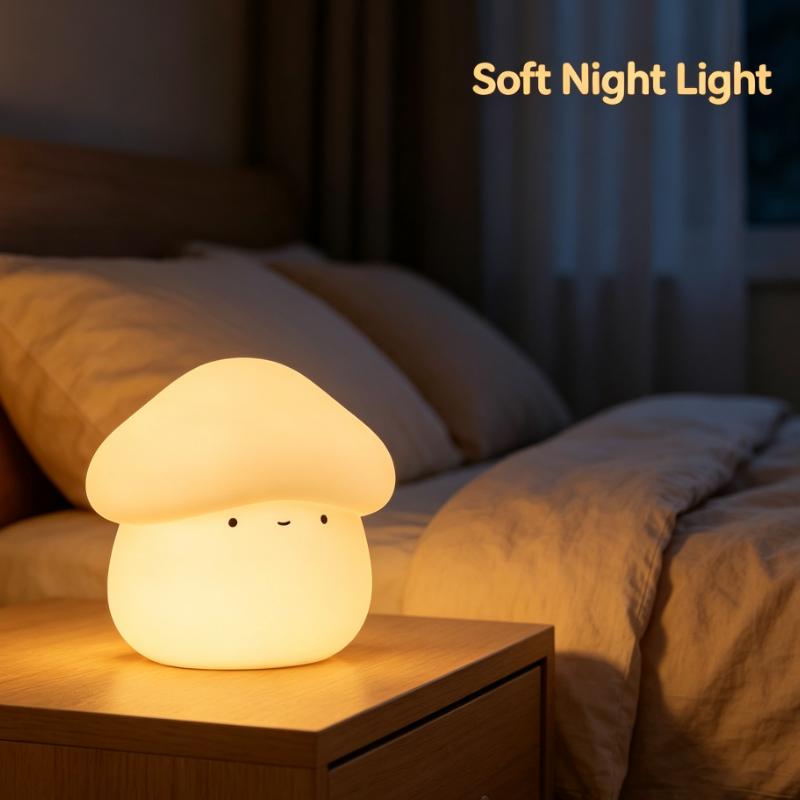 Cute Mushroom Silicone Night Light USB Rechargeable Tap Control LED Lamp for Bedroom Bedside Sleep Aid Gift