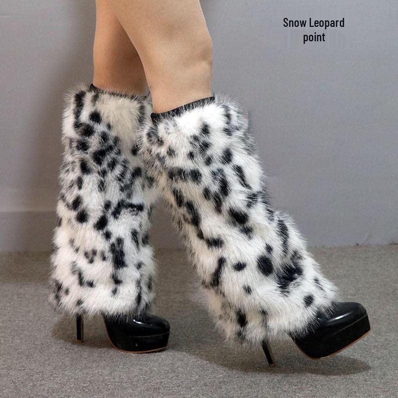 Леопардовый принт Искусственный мех Плюшевые гетры: Длинные и короткие стили для осени/зимы, идеально подходят для сценических выступлений и чехлов для ботинок.
