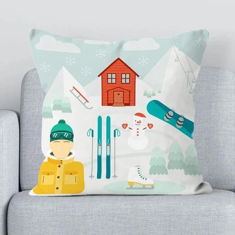 Ski Resort Ski Props Printed Decoration Office Decoration Cushion Cover Home Pillowcase Square