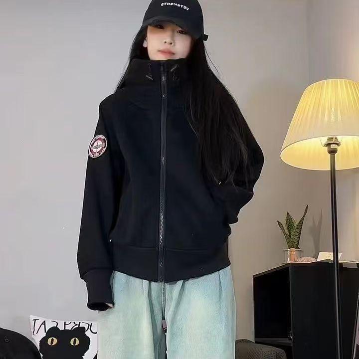 Американский Ретро Черный Кардиган с Капюшоном