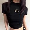 Летняя облегающая футболка с короткими рукавами Y2k, женская одежда в корейском стиле, черные укороченные топы