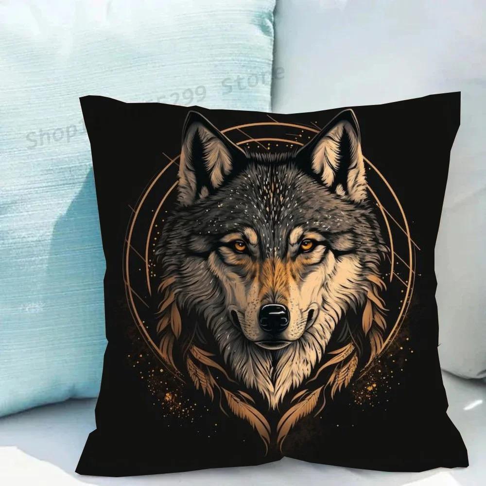 pc Majestic Wolf Print Pillowcase Set Polyester NonEmbroidery Cushion Covers for Sofa Bed Man Cave Home Decor