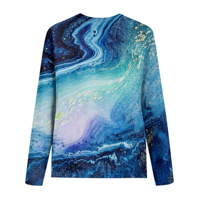 Женская мода повседневная блузка с длинным рукавом и принтом с круглым вырезом, топ, блузка, футболки женские