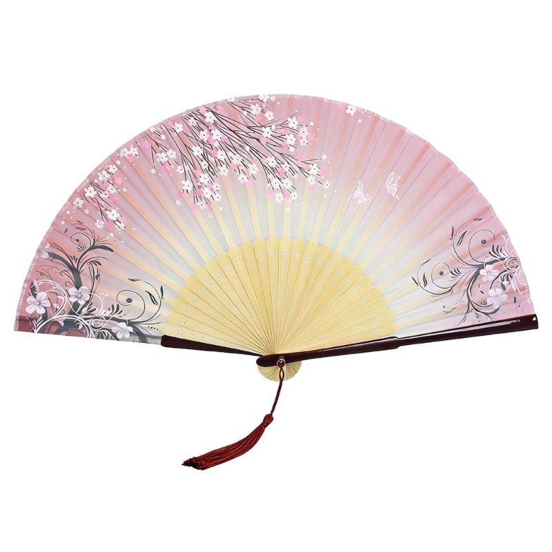 Ручной складной веер из бамбука и имитации с элегантным декором из кисточек для домашнего декора и личного использования