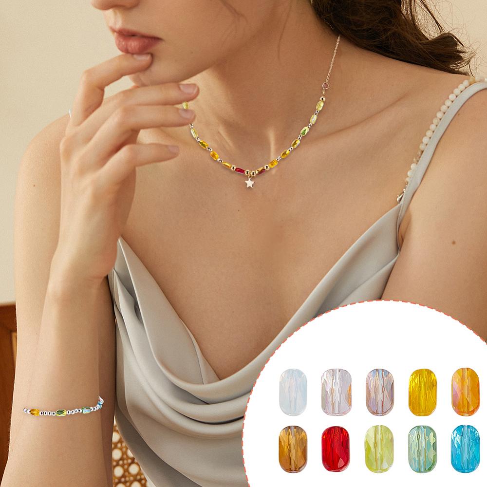 1set 100pcs 10 colors Transparent Electroplate Glass Beads AB color Faceted Rectangle Mixed color 7x4.5x3.5mm Hole: 1.2mm 10pcs/color