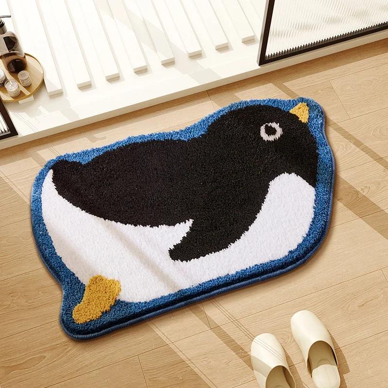 Kawaii Penguin Plush Bathroom Rug, Creative Cartoon Animal Design Non-slip Mat For Home Entryway Indoor Aesthetic Decor