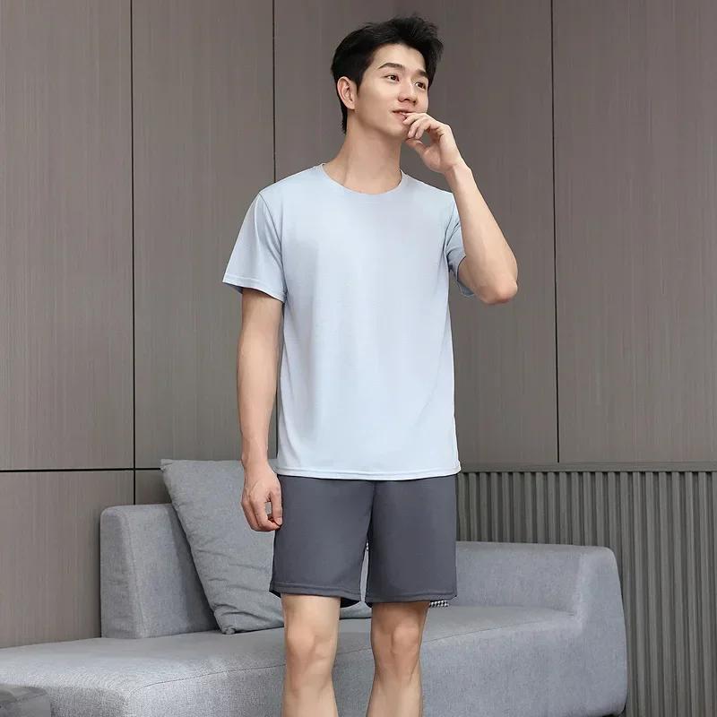 Summer Men Pajamas Summer Short-Sleeved Shorts Nightwear Homewear Cool Feeling Sports Leisure Thin Section Loose Suit Sleepwear