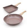 RANXINGST Frying Pan Induction Gas Aluminum Frying Pan Set with Ceramic 26cm Frying Pan Omelette Easy To Compact Brown 2-Piece Set, & Compatible,