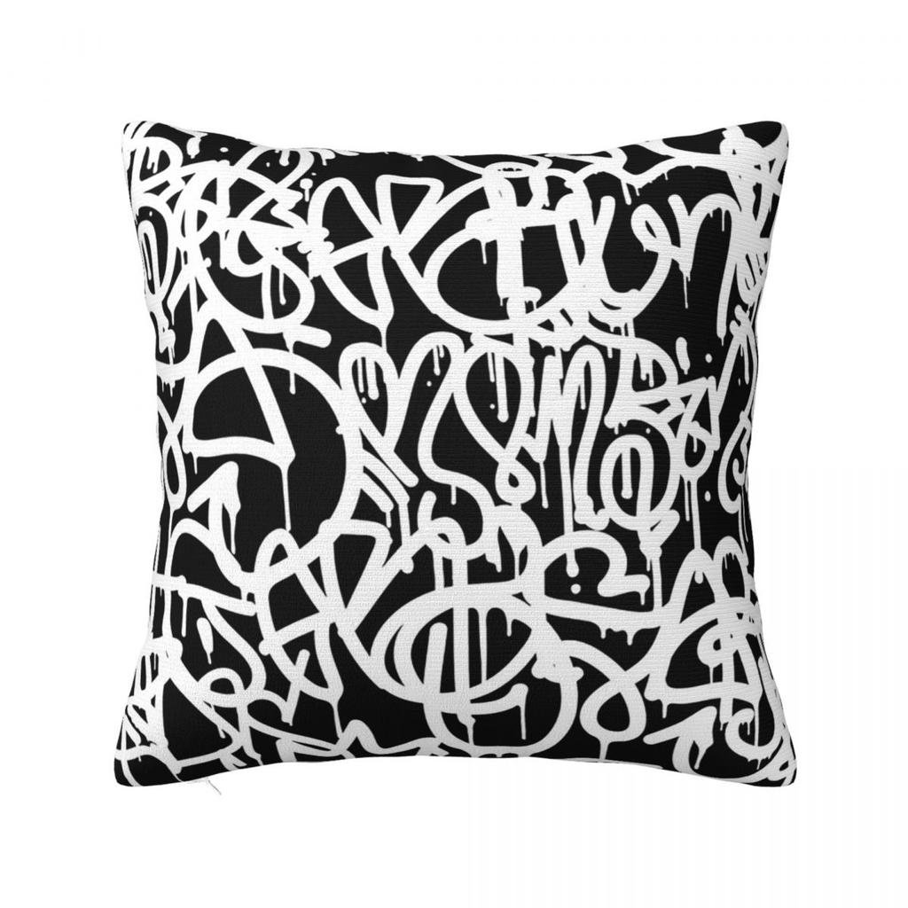 Black And White Graffiti Square Pillowcase Pillow Cover Polyester Cushion Zip Decorative Comfort Throw Pillow for Home Sofa